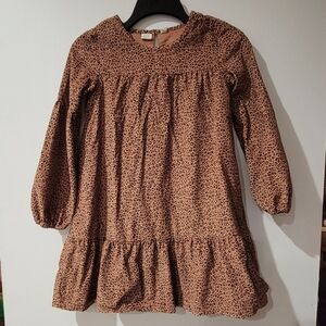 Gap Leopard Print Tiered Corduroy Long Sleeve Dress Size M (8-9)